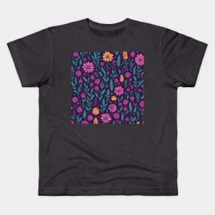 pink and orange flowers and trees pattern Kids T-Shirt